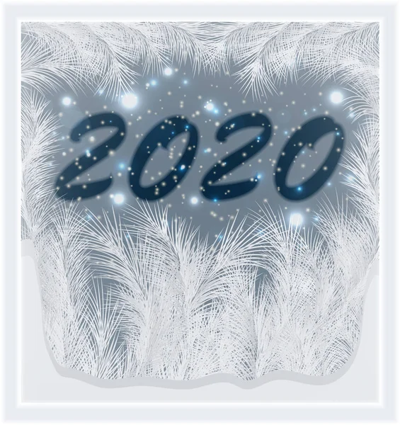 Feliz Año Nuevo 2020 Ventana Esmerilada Vector Ilustración — Archivo Imágenes Vectoriales
