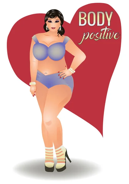 Cuerpo Positivo Más Tamaño Sexy Mujer Vector Ilustración — Vector de stock