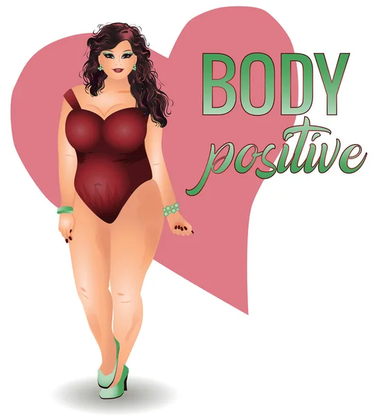 Cuerpo Positivo Más Tamaño Atractiva Mujer Ilustración Vectorial — Vector de stock