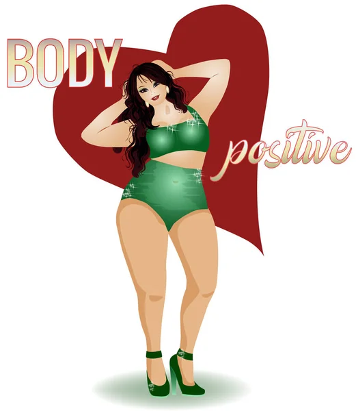 Тело Положительный Плюс Размер Женщины Векторная Иллюстрация — стоковый вектор