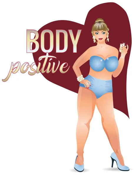 Body Positive Size Woman Champagne Vector Illustration — 图库矢量图片