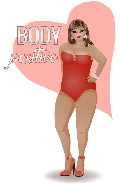 Body Positive Size Attractive Girl Vector Illustration — ストックベクタ