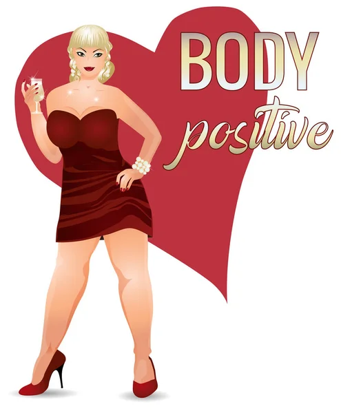 Kropp Positiv Storlek Sexig Kvinna Med Champagne Vektor Illustration — Stock vektor