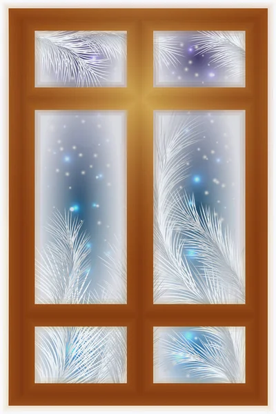 Kış Buzlu Pencere Kartı Vektör Illüstrasyonu — Stok Vektör