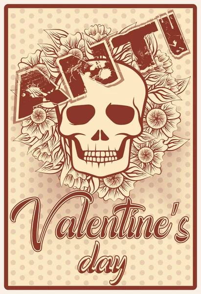 Día San Valentín Con Cráneo Tarjeta Felicitación Ilustración Vectorial — Archivo Imágenes Vectoriales