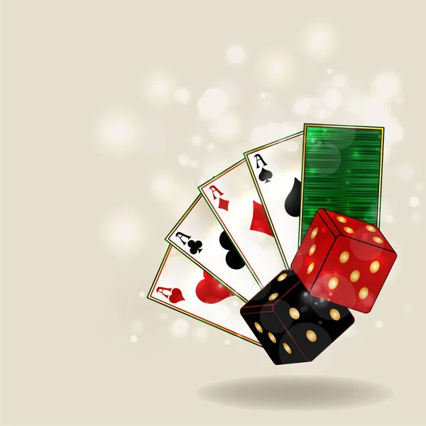 Kaszinó Banner Kocka Póker Kártyák Vektor Illusztráció — Stock Vector