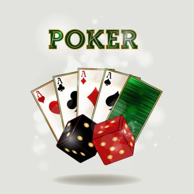 Zar ve poker kartlarıyla kumarhane duvar kâğıdı, vektör illüstrasyonu