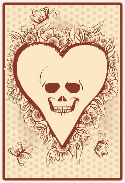 Casino Coeurs Carte Poker Avec Crâne Fleurs Illustration Vectorielle — Image vectorielle