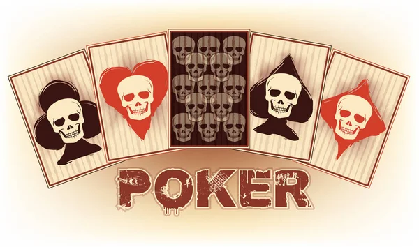 Casino Poker Kort Med Skalle Banner Vektor Illustration — Stock vektor