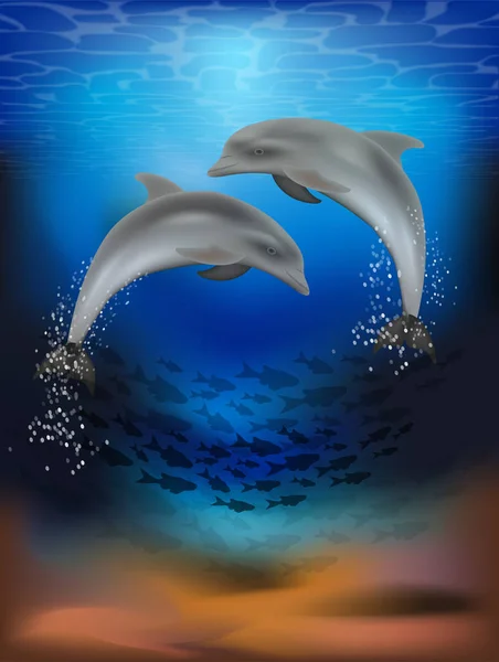 Underwater Wallpaper Dolphins Vector Illustration — Stock Vector