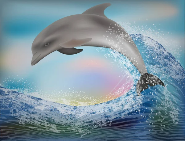 Wasser Sommer Hintergrund Mit Delphin Vektorillustration — Stockvektor