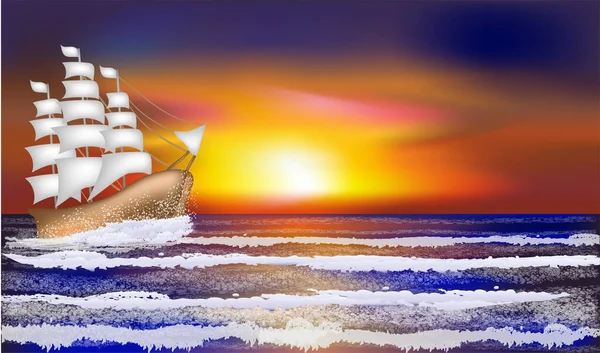 帆船と熱帯の風景壁紙 ベクトルイラスト — ストックベクタ