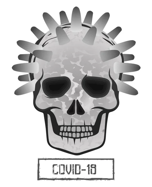 Koronavirus Covid Bílá Černá Lebka Izolované Vektorové Ilustrace — Stockový vektor