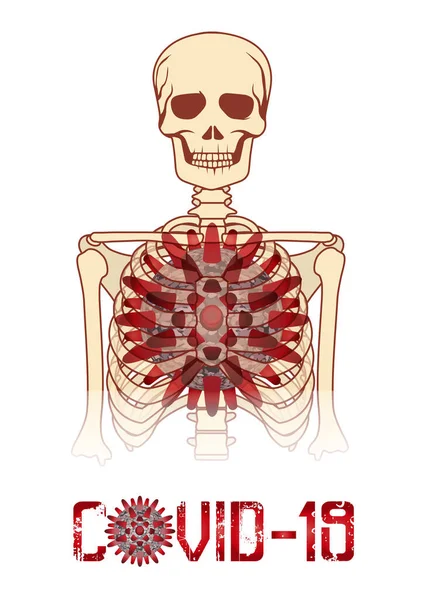 Ikona Koronaviru Lidská Kostra Viry Covid Izolovaná Vektorová Ilustrace — Stockový vektor