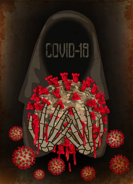 Death Covid Drží Koronavirus Svých Rukou Tapety Vektorové Ilustrace — Stockový vektor