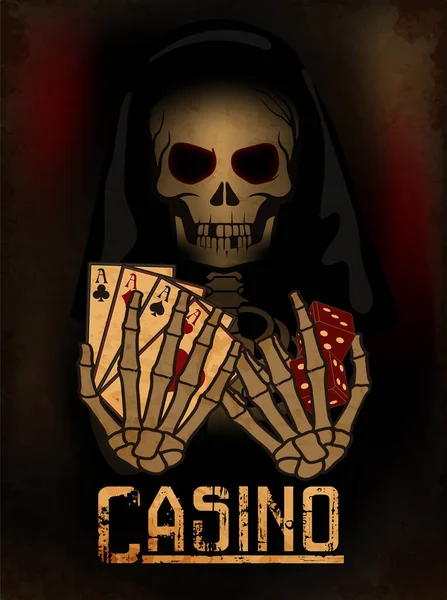 Muerte Tiene Dados Casino Cartas Póquer Papel Pintado Ilustración Vectorial — Archivo Imágenes Vectoriales