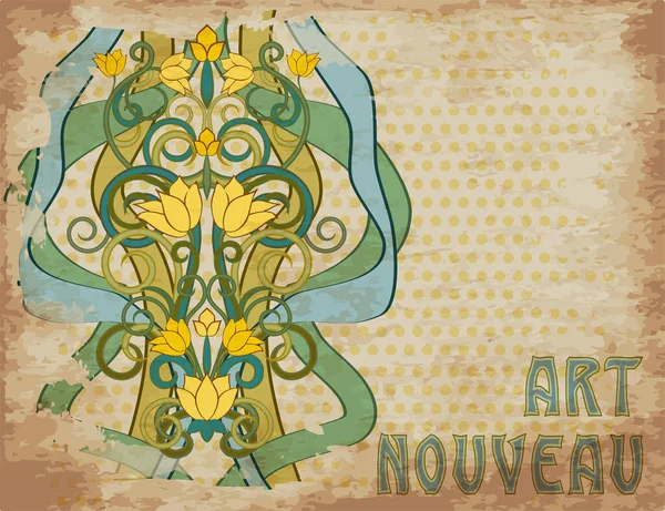 Decoração Floral Vintage Estilo Art Nouveau Cartão Saudação Ilustração Vetorial —  Vetores de Stock