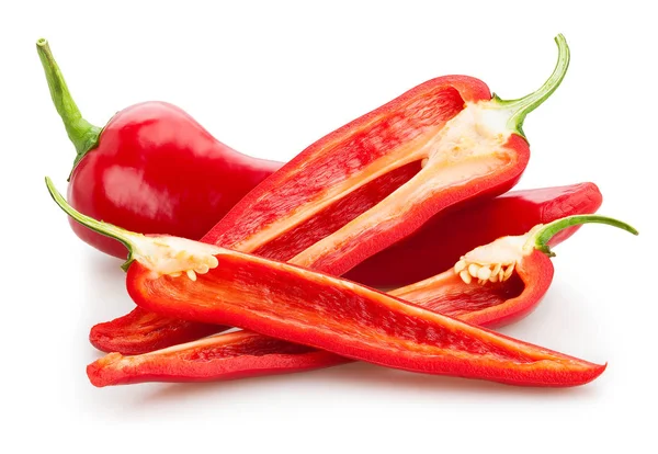 Whole Sliced Red Pepper Isolated White Background — Stock Photo, Image