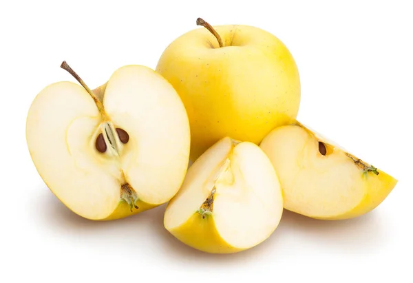 Нарізані Жовті Яблука Ізольовані Білому Фоні — стокове фото