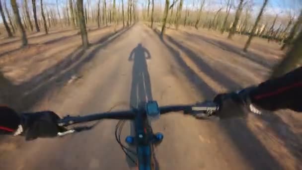 Bicicleta Velocidad Parque Primavera Temprana — Vídeos de Stock