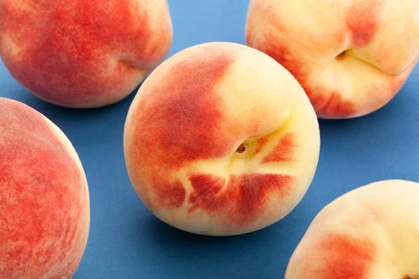 White Peach Closeup Blue Background — Stock Photo, Image