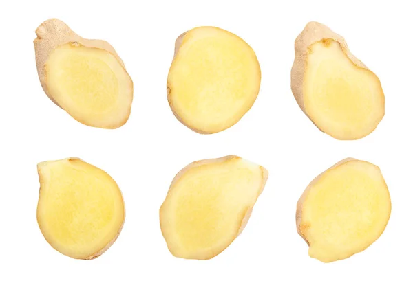 Dilimlenmiş zencefil yolu beyazda izole edilmiş