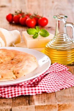 Beyaz yemek peynir focaccia ekmek. 