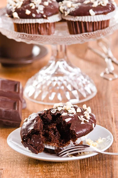 Csokoládé muffin üveg tálca. — Stock Fotó