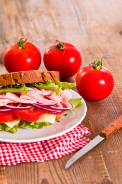 Sandviç ekmeği beyaz çanak üzerinde. 