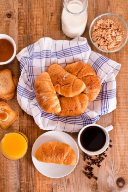 Beyaz çanak üzerinde kruvasan ile Kahvaltı.