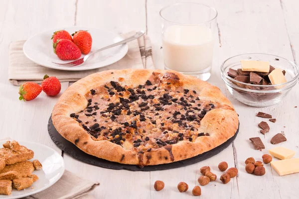 Pizza Chocolate Dulce Con Galletas —  Fotos de Stock