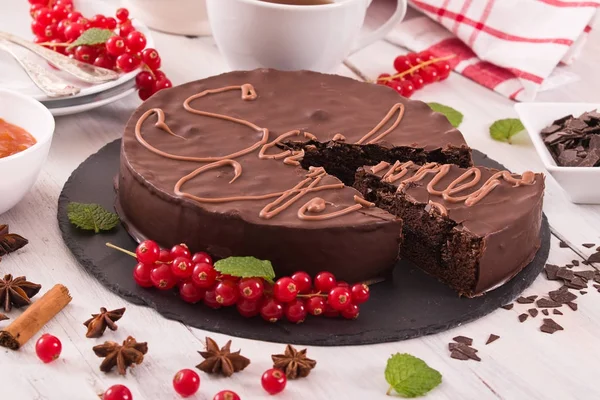 Fekete Tányér Sacher Torta — Stock Fotó