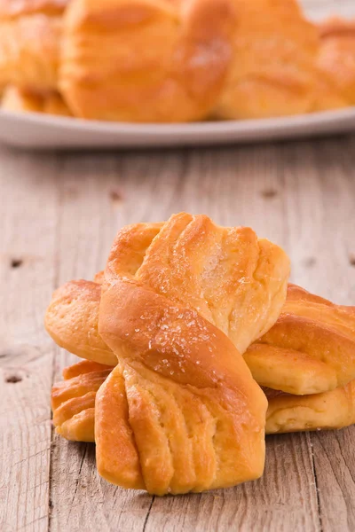 Desayuno Con Brioches Mesa Madera —  Fotos de Stock