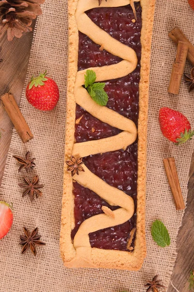 Strawberry Tart Wooden Table — Stock Photo, Image