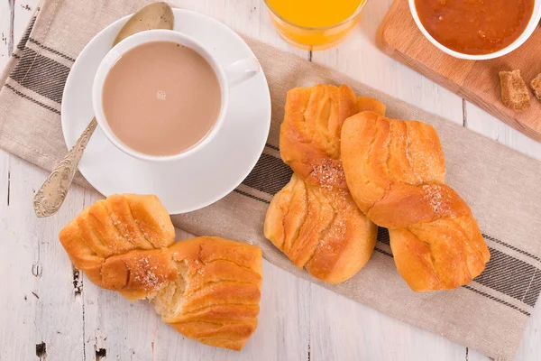 Desayuno Con Brioches Mesa Madera —  Fotos de Stock