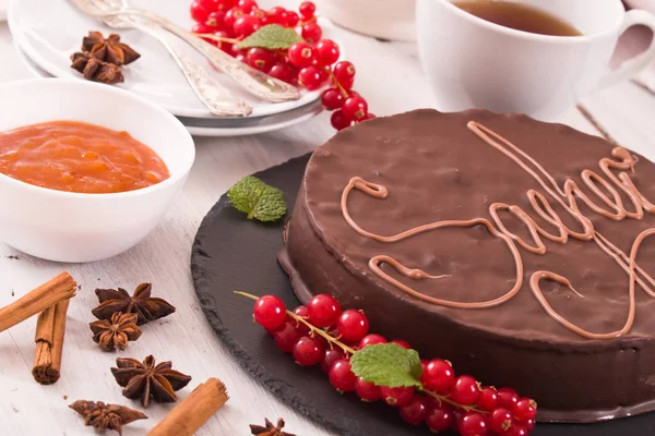 Sachertorte Plato Negro — Foto de Stock