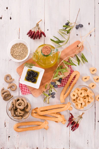 Taralli Italiani Tavola Legno — Foto Stock