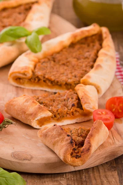 Turkish Pide Pizza Meat Onion — Stock Photo, Image