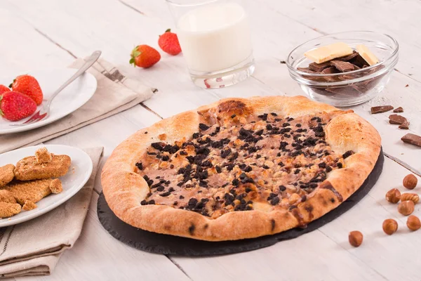 Pizza Chocolate Dulce Con Galletas —  Fotos de Stock