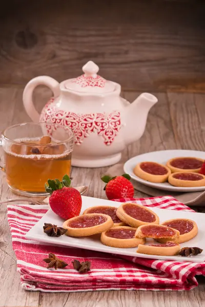 Strawberry Tartlets White Dish — Stock Photo, Image