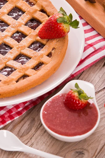 Strawberry Tart White Dish — Stock Photo, Image