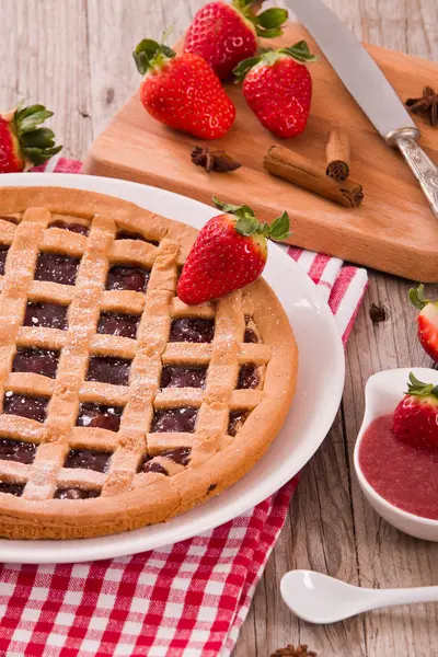 Strawberry Tart White Dish — Stock Photo, Image