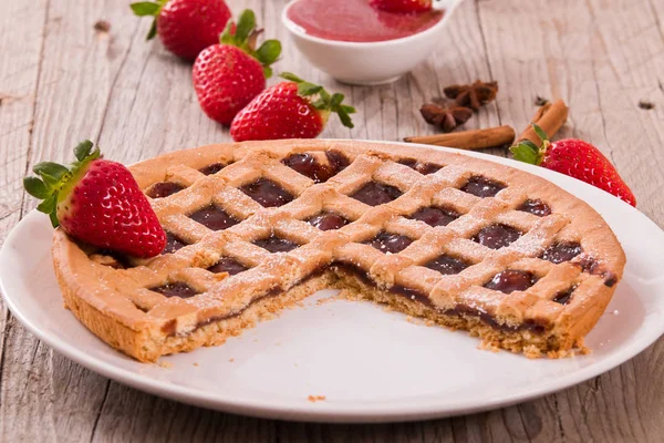 Strawberry Tart White Dish — Stock Photo, Image