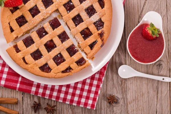 Strawberry Tart White Dish — Stock Photo, Image