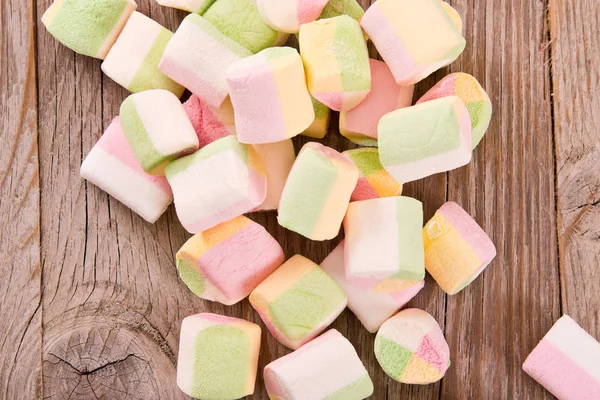 Marshmallows Dřevěný Stůl — Stock fotografie