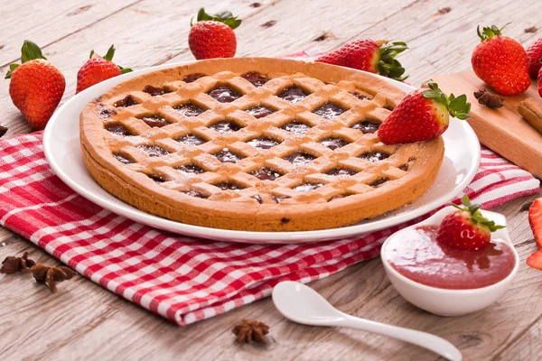 Strawberry Tart White Dish — Stock Photo, Image