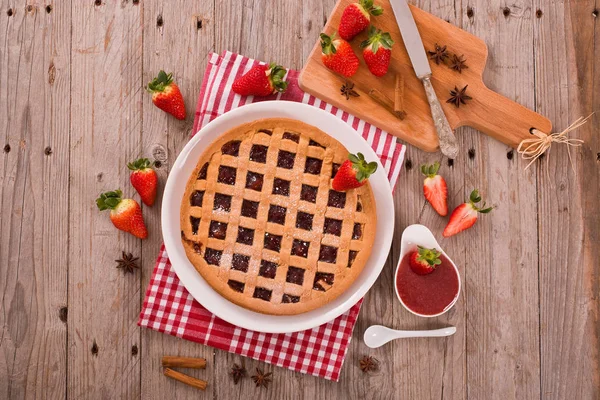 Strawberry Tart White Dish — Stock Photo, Image