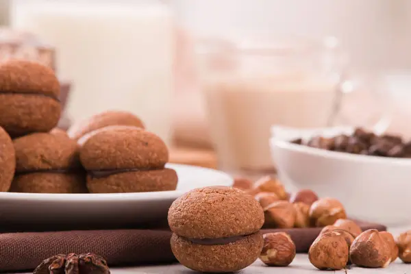 Sanduíches Pão Avelã Recheadas Com Creme Chocolate — Fotografia de Stock