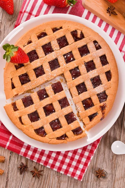 Strawberry Tart White Dish — Stock Photo, Image