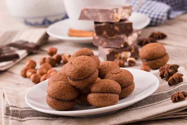 Sanduíches Pão Avelã Recheadas Com Creme Chocolate — Fotografia de Stock